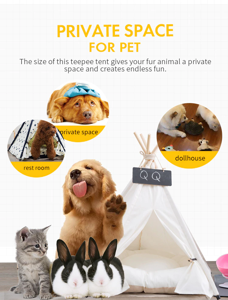 Cheap Goat Tents Outdoor indoor cotton canvas pet sleeping teepee tent Indian portable folding white dog cat Tents 